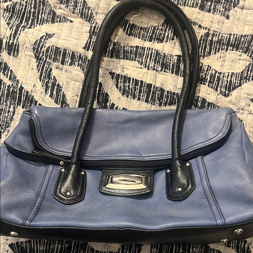 B. Makowsky Blue and Black Leather Shoulder Bag